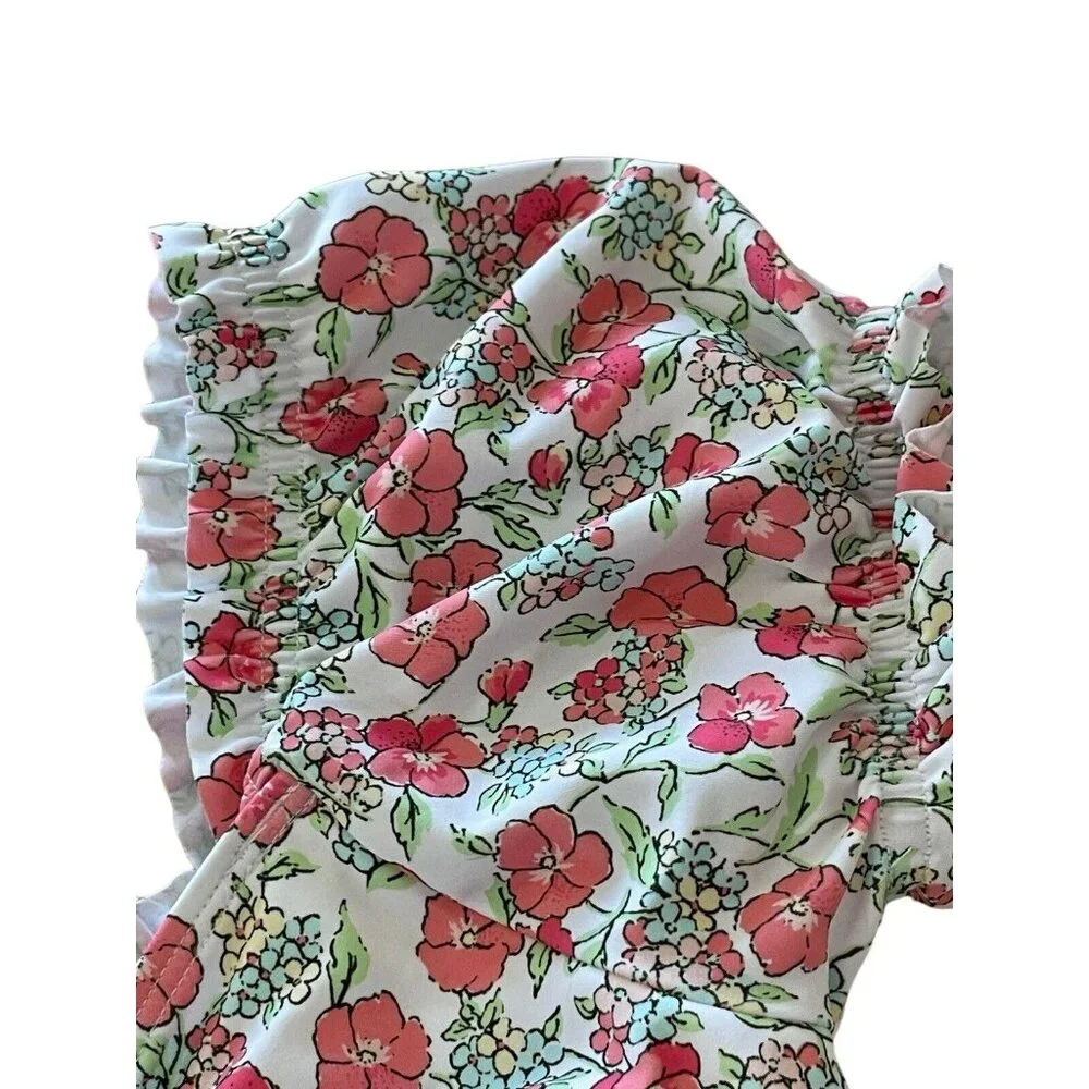 Janie And Jack Bikini Swim Suit Girls‎ Size 18 Smocked Floral Garden Pink